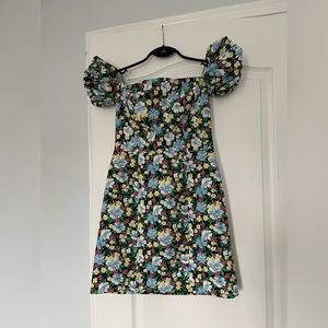 Maje size 1 off the shoulder floral mini dress as seen on “Emily in Paris”
